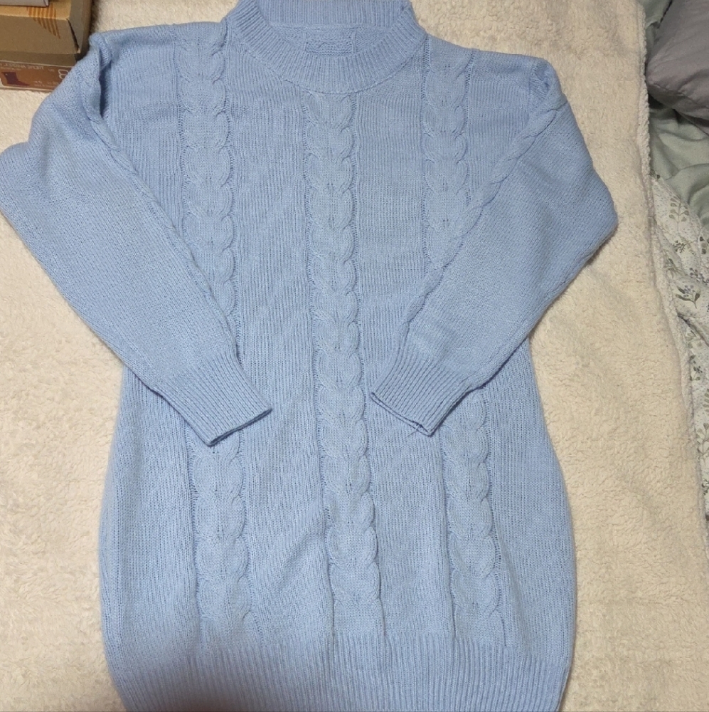 Women's Light Blue Cable Knit Sweater